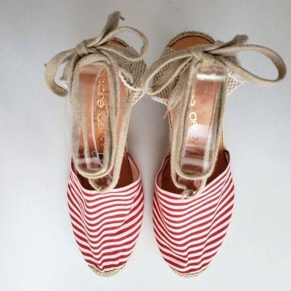 Andre Assous Striped Wedge Lace Up Espadrille Red White Size 10 New - Picture 8 of 13